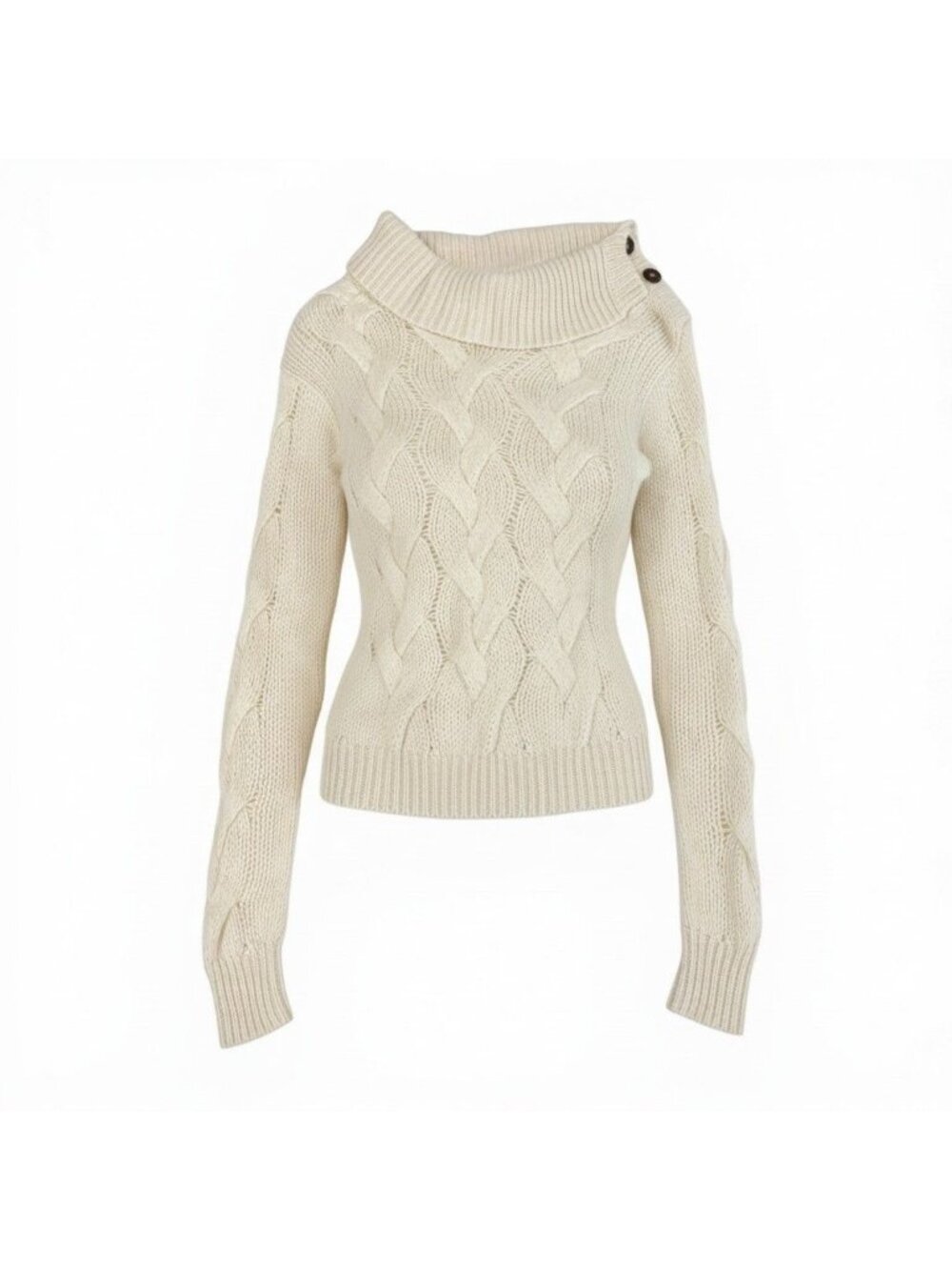 Celine Cashmere 100 Knit Sweater Low Gauge Shoulder Button Cream